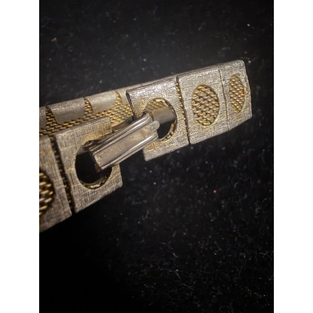 Vintage Gold Tone‎ Panel Cut Out Oval Box Link Mesh Bracelet 7.5
